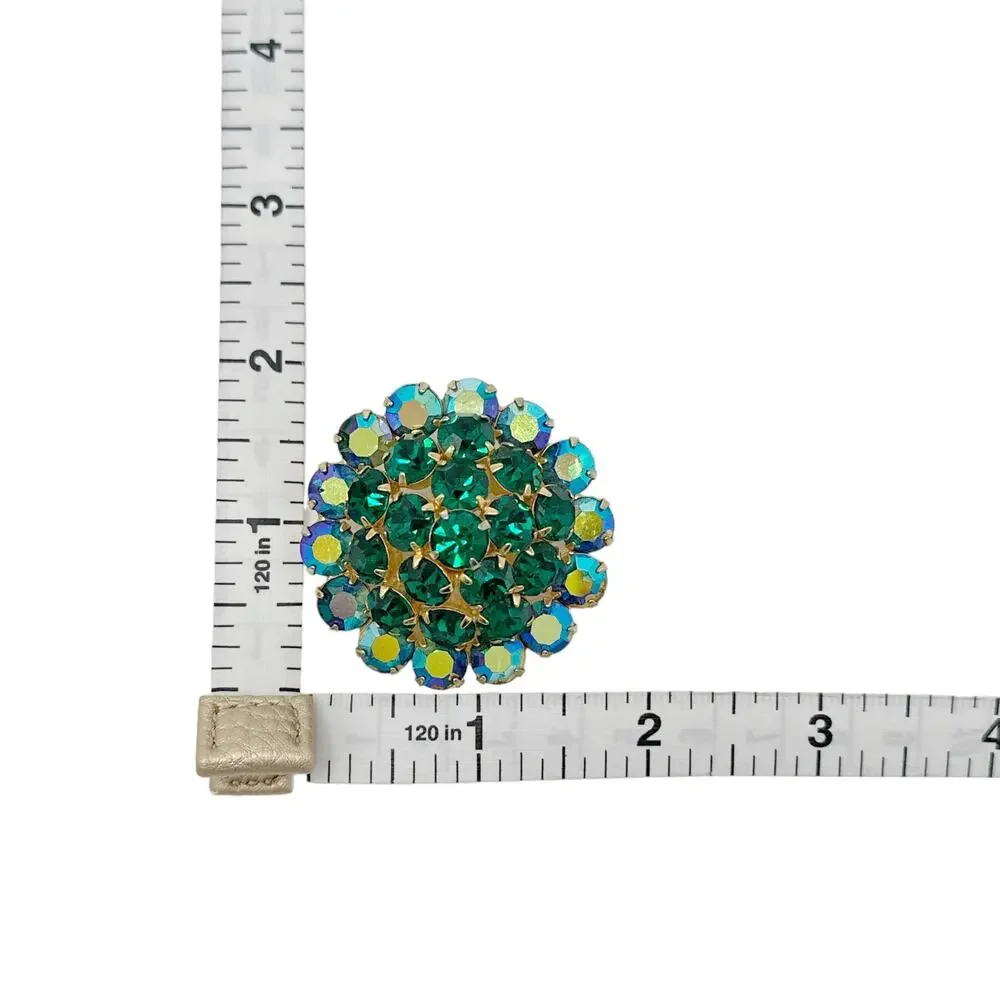 BROOCH Vintage Green Rhinestone Dome